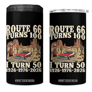 Highway 66 Turn 100 I Turn 50 4 in 1 Can Cooler Tumbler Vintage 1976 Road Sign American Muscle Car Lover 50 Year Old Gift TS14 One Size: 16 oz Black Print Your Wear