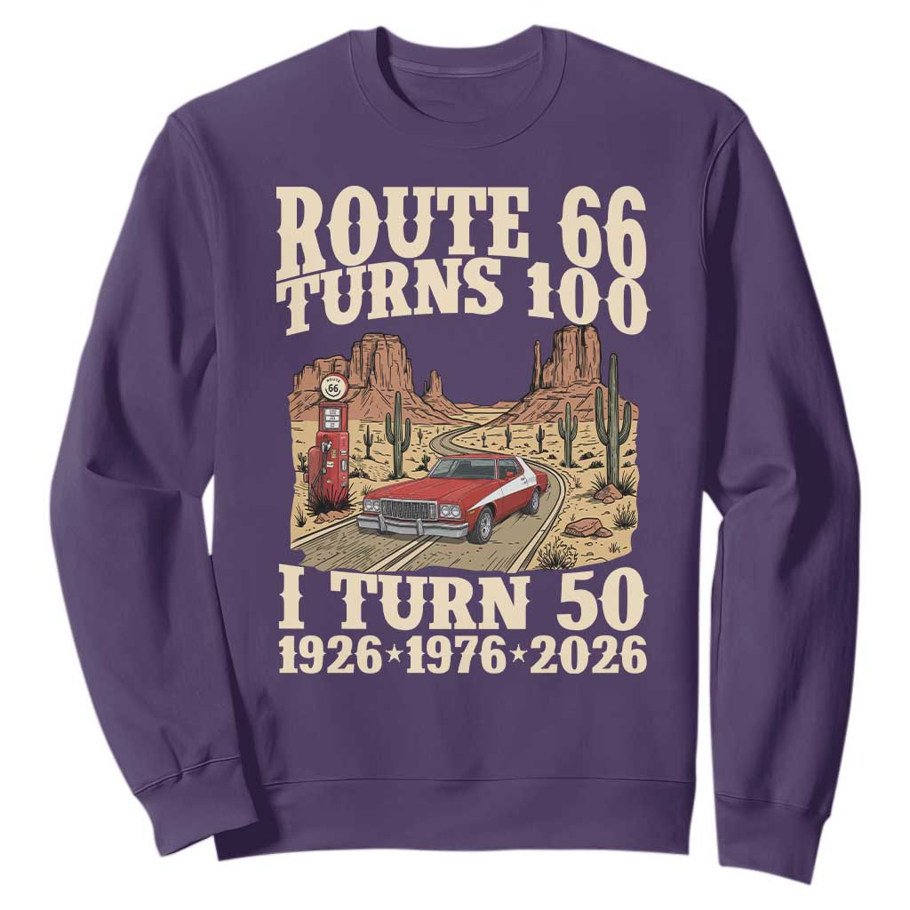 Highway 66 Turn 100 I Turn 50 Sweatshirt Vintage 1976 Road Sign American Muscle Car Lover 50 Year Old Gift TS14 Purple Print Your Wear