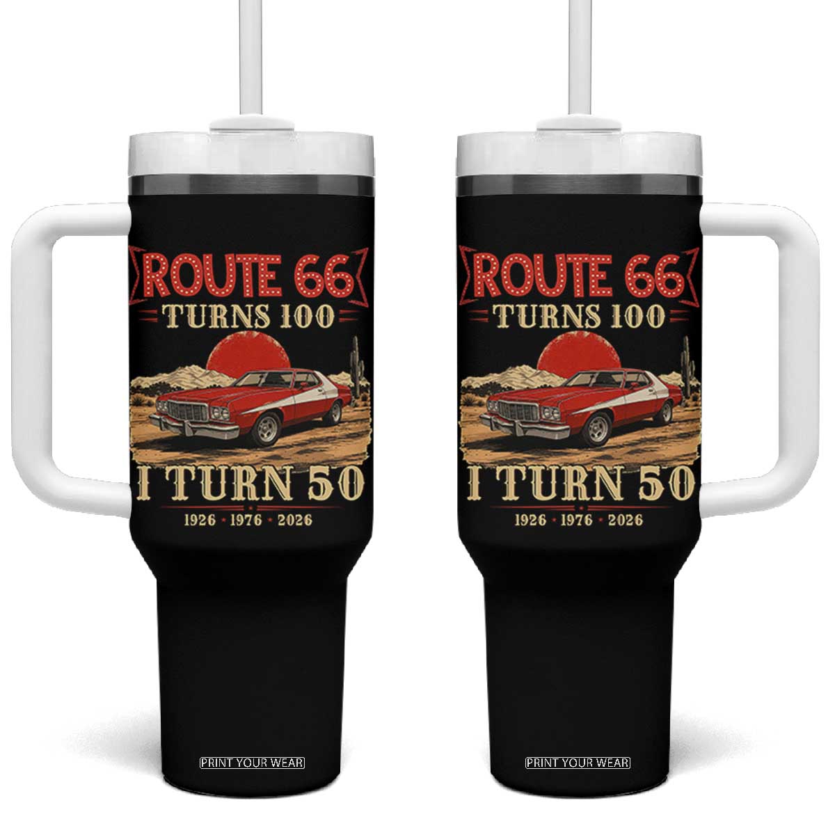 Highway 66 Turn 100 I Turn 50 Tumbler With Handle Vintage 1976 Road Sign Classic Muscle Car Lover 50th Birthday Gift TS14 One Size: 40 oz Black Print Your Wear
