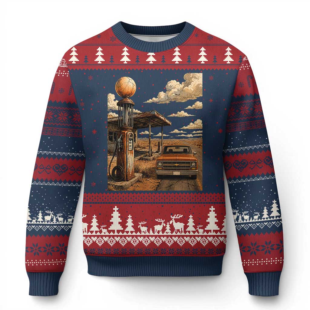 Highway 66 Classic Gas Pump Desert Classic Pickup Truck Car Lover Ugly Christmas Sweater TS14 Navy Red Print Your Wear