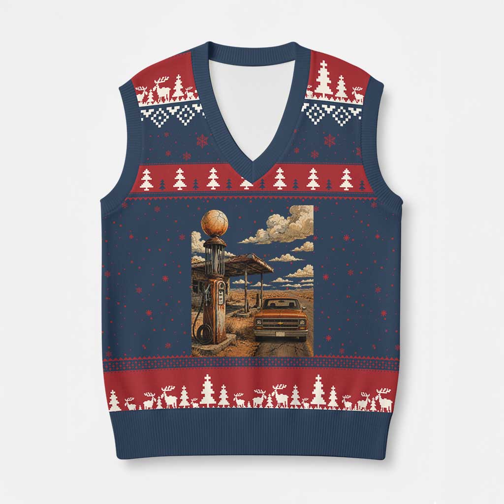 Route Highway 66 Classic Gas Pump Desert Classic Pickup Truck Car Lover V-Neck Knit Sweater Vest TS14 Navy Red Print Your Wear