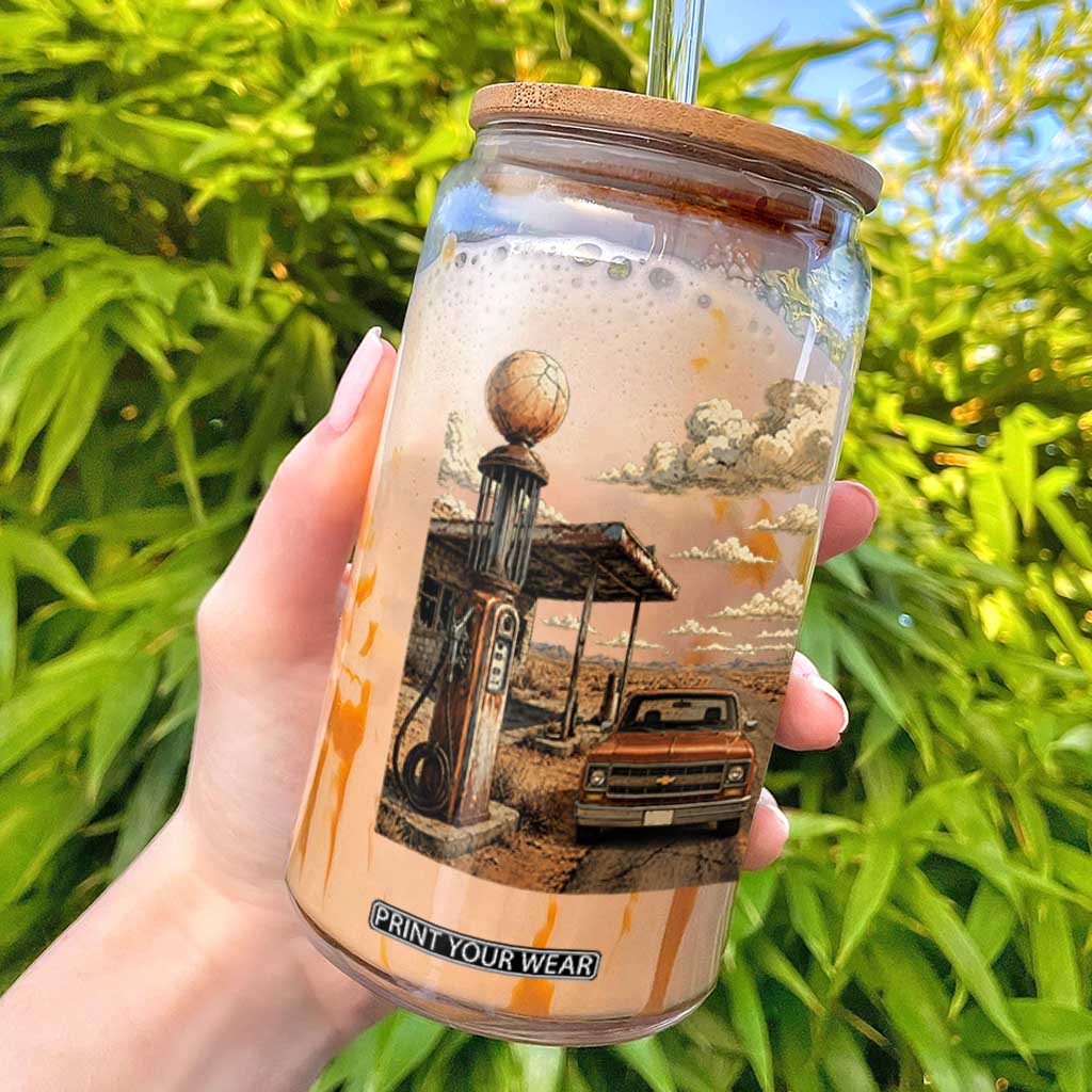 Route Highway 66 Classic Gas Pump Desert Classic Pickup Truck Car Lover Glass Can TS14 Black Print Your Wear