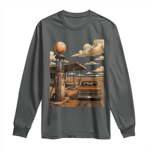 Highway 66 Classic Gas Pump Desert Classic Pickup Truck Car Lover Long Sleeve Shirt TS14 Dark Heather Print Your Wear