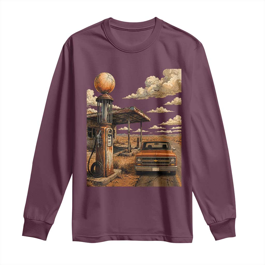 Highway 66 Classic Gas Pump Desert Classic Pickup Truck Car Lover Long Sleeve Shirt TS14 Maroon Print Your Wear