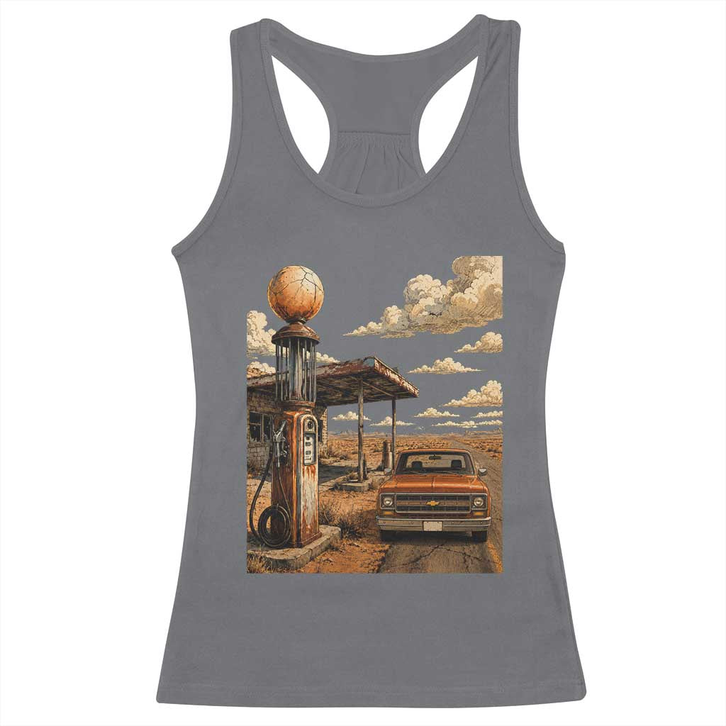 Highway 66 Classic Gas Pump Desert Classic Pickup Truck Car Lover Racerback Tank Top TS14 Charcoal Print Your Wear