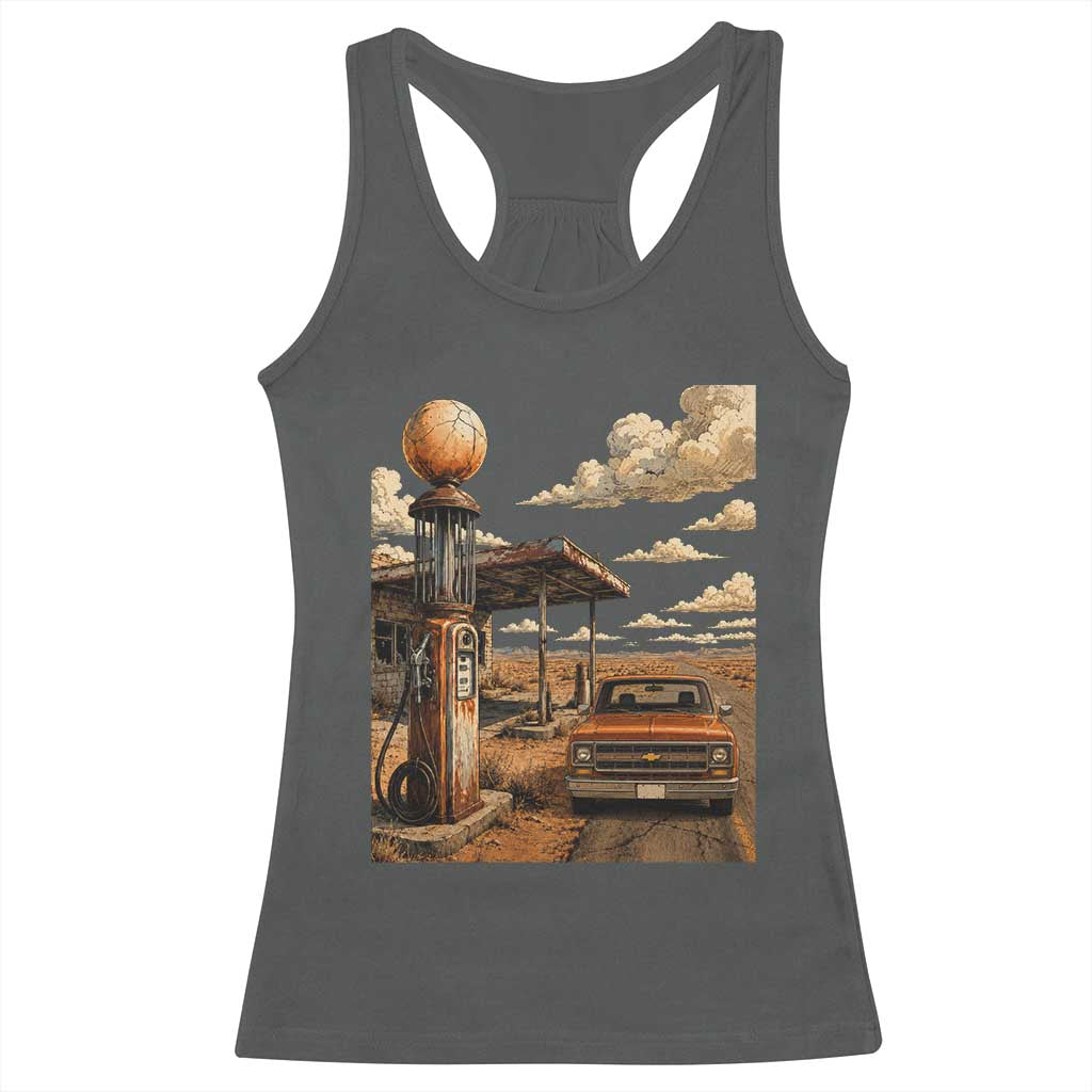 Highway 66 Classic Gas Pump Desert Classic Pickup Truck Car Lover Racerback Tank Top TS14 Dark Heather Print Your Wear