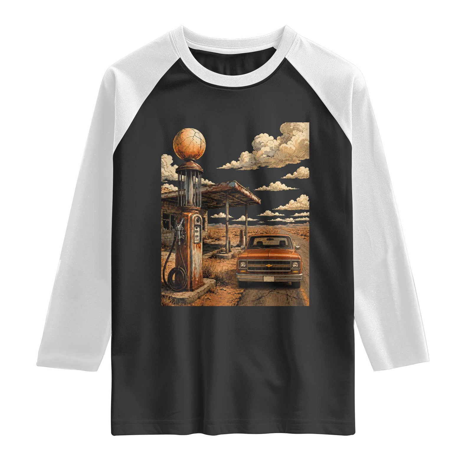 Route Highway 66 Classic Gas Pump Desert Classic Pickup Truck Car Lover Raglan Shirt TS14 Black White Print Your Wear