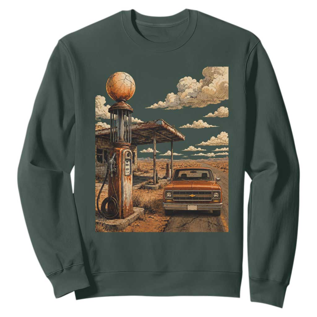 Highway 66 Classic Gas Pump Desert Classic Pickup Truck Car Lover Sweatshirt TS14 Dark Forest Green Print Your Wear