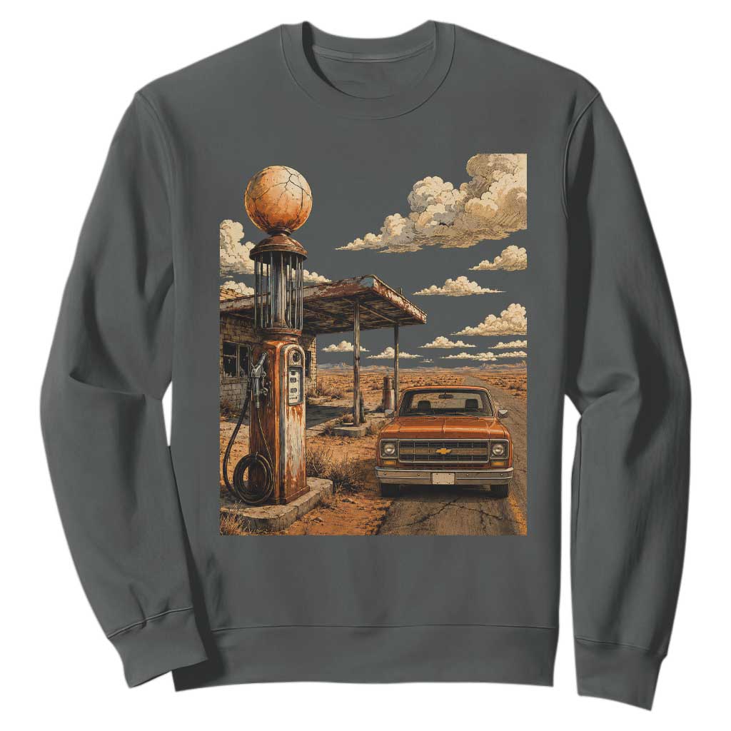 Highway 66 Classic Gas Pump Desert Classic Pickup Truck Car Lover Sweatshirt TS14 Dark Heather Print Your Wear