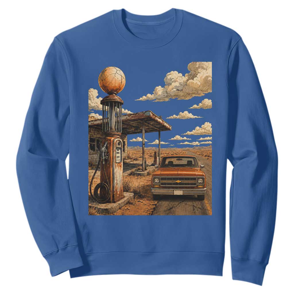 Highway 66 Classic Gas Pump Desert Classic Pickup Truck Car Lover Sweatshirt TS14 Royal Blue Print Your Wear
