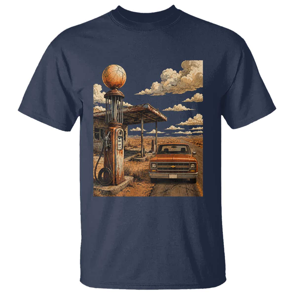 Highway 66 Classic Gas Pump Desert Classic Pickup Truck Car Lover T Shirt TS14 Navy Print Your Wear
