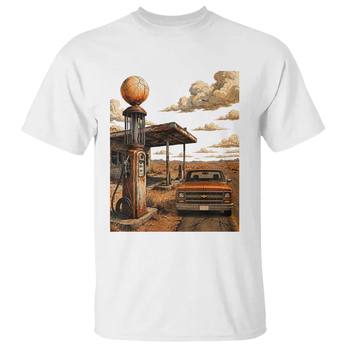 Highway 66 Classic Gas Pump Desert Classic Pickup Truck Car Lover T Shirt TS14 White Print Your Wear
