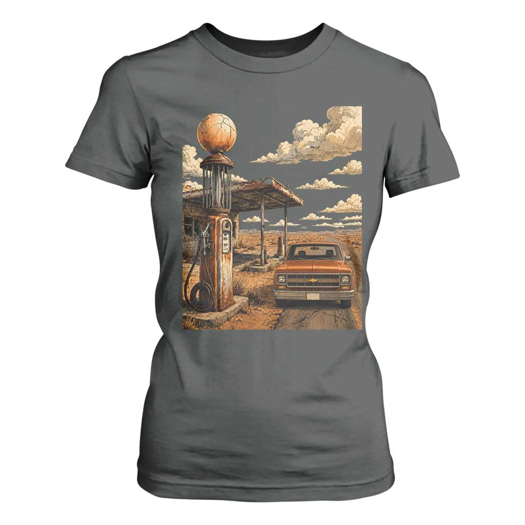 Highway 66 Classic Gas Pump Desert Classic Pickup Truck Car Lover T Shirt For Women TS14 Dark Heather Print Your Wear