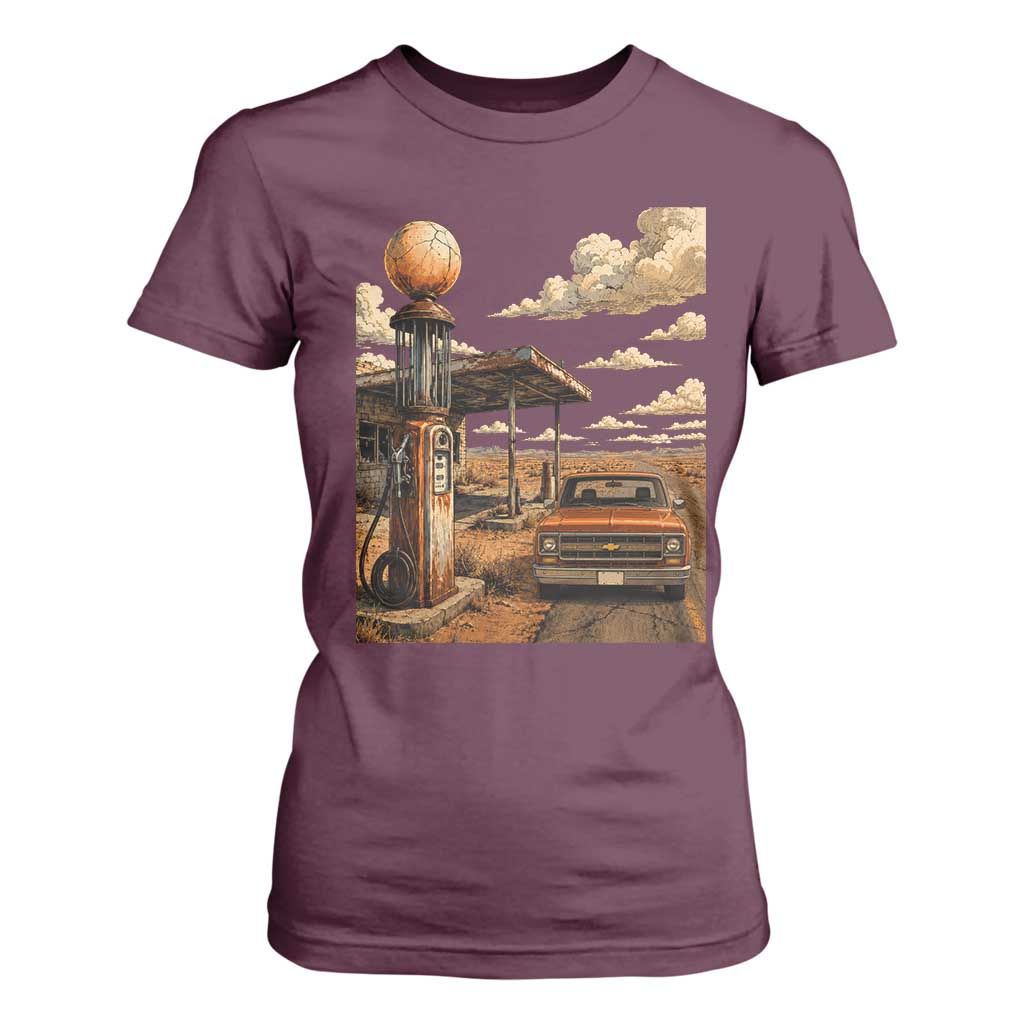 Highway 66 Classic Gas Pump Desert Classic Pickup Truck Car Lover T Shirt For Women TS14 Maroon Print Your Wear