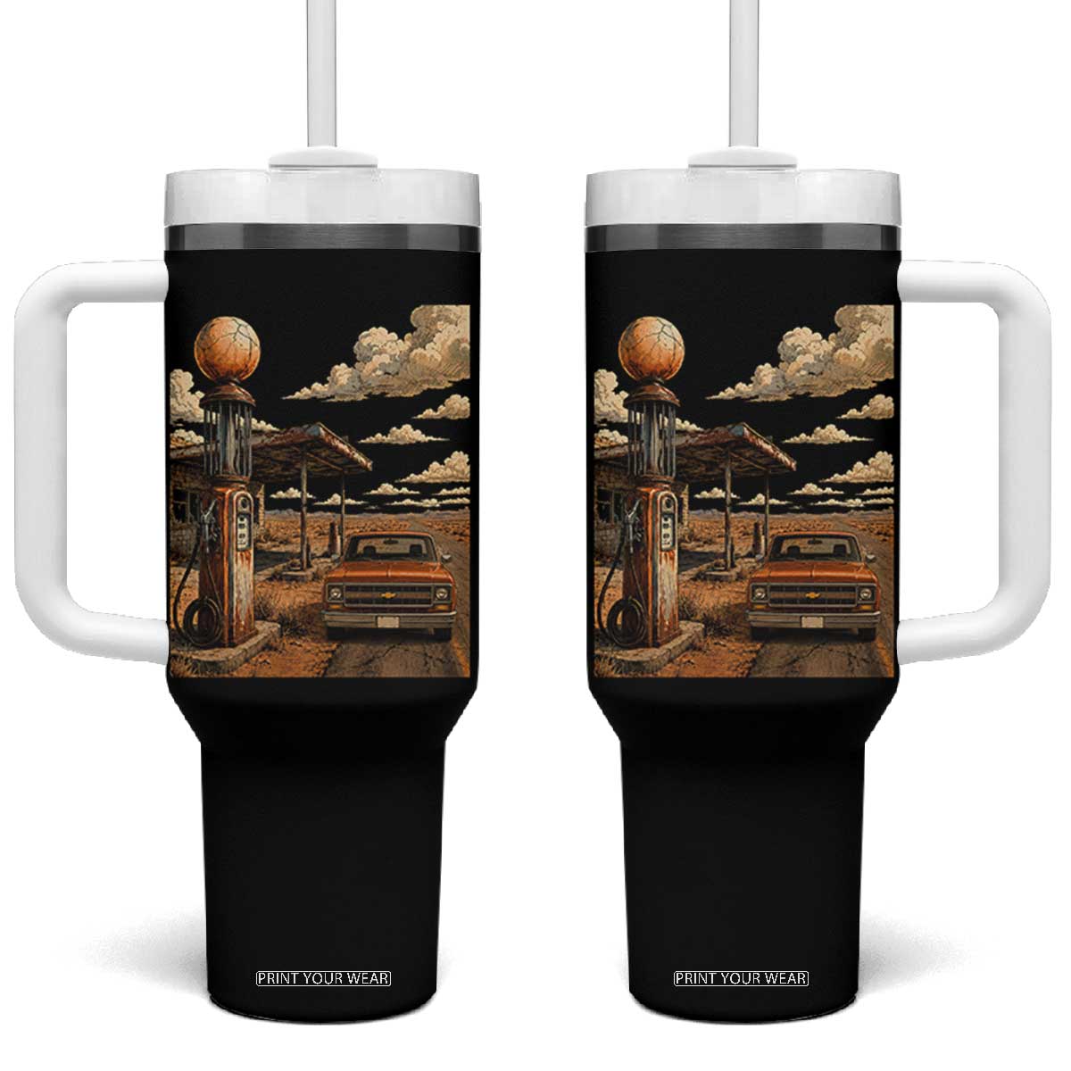 Highway 66 Classic Gas Pump Desert Classic Pickup Truck Car Lover Tumbler With Handle TS14 One Size: 40 oz Black Print Your Wear