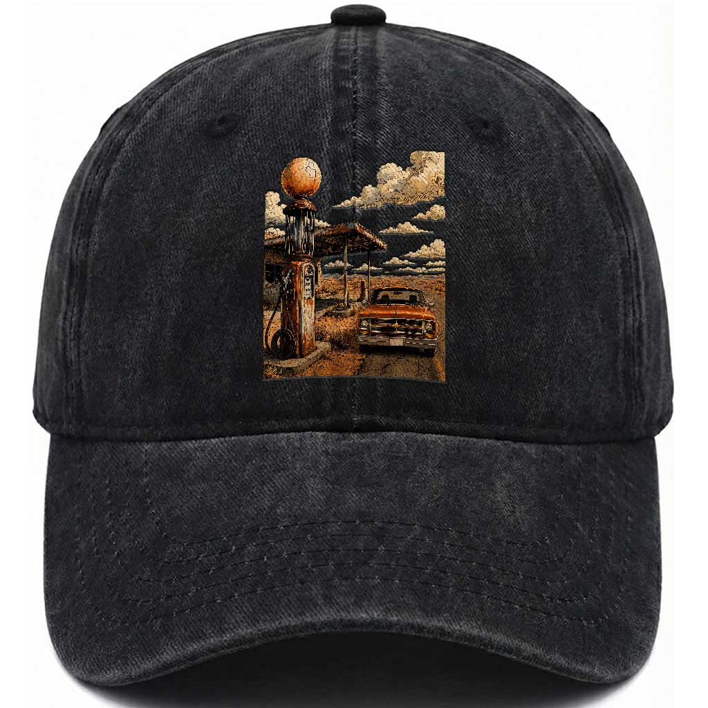 Route Highway 66 Classic Gas Pump Desert Classic Pickup Truck Car Lover Washed Cotton Baseball Cap TS14 Print Your Wear