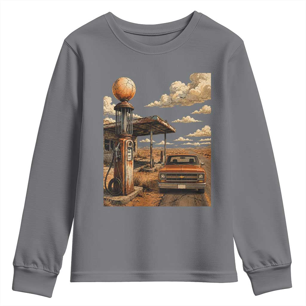 Highway 66 Classic Gas Pump Desert Classic Pickup Truck Car Lover Youth Sweatshirt TS14 Charcoal Print Your Wear