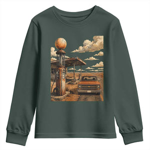 Highway 66 Classic Gas Pump Desert Classic Pickup Truck Car Lover Youth Sweatshirt TS14 Dark Forest Green Print Your Wear