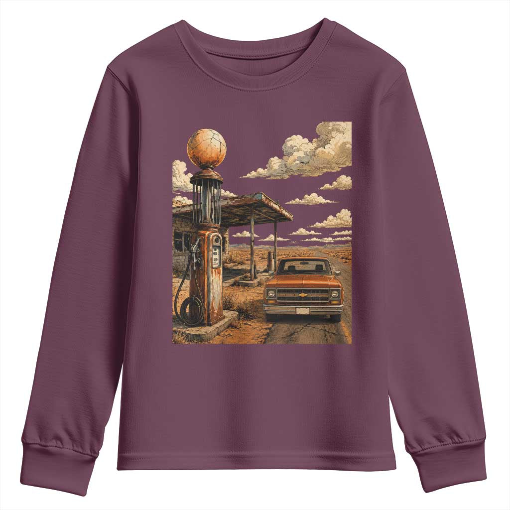 Highway 66 Classic Gas Pump Desert Classic Pickup Truck Car Lover Youth Sweatshirt TS14 Maroon Print Your Wear