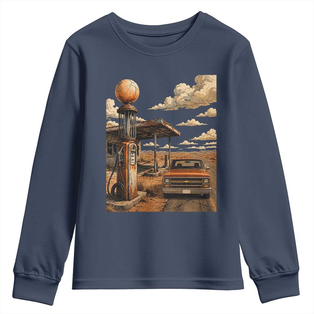 Highway 66 Classic Gas Pump Desert Classic Pickup Truck Car Lover Youth Sweatshirt TS14 Navy Print Your Wear
