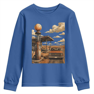 Highway 66 Classic Gas Pump Desert Classic Pickup Truck Car Lover Youth Sweatshirt TS14 Royal Blue Print Your Wear