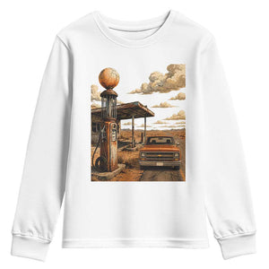 Highway 66 Classic Gas Pump Desert Classic Pickup Truck Car Lover Youth Sweatshirt TS14 White Print Your Wear