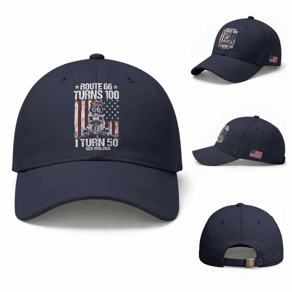 Highway 66 Turn 100 I Turn 50 Baseball Cap Vintage 1976 America Road Sign America Antique Car Lover 50 Year Old Gift TS14 Baseball Cap Universal Fit Navy Print Your Wear