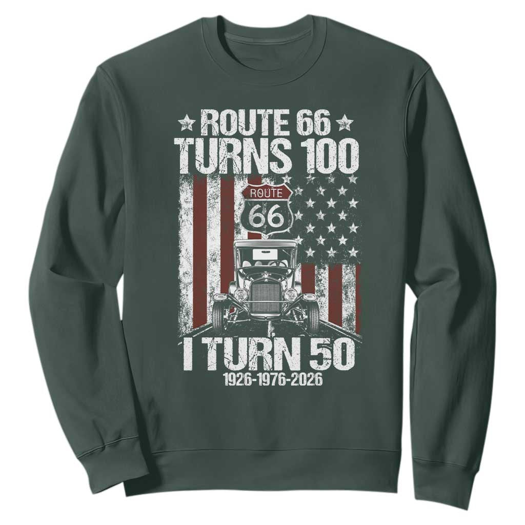 Highway 66 Turn 100 I Turn 50 Sweatshirt Vintage 1976 America Road Sign America Antique Car Lover 50 Year Old Gift TS14 Dark Forest Green Print Your Wear