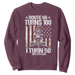 Highway 66 Turn 100 I Turn 50 Sweatshirt Vintage 1976 America Road Sign America Antique Car Lover 50 Year Old Gift TS14 Maroon Print Your Wear