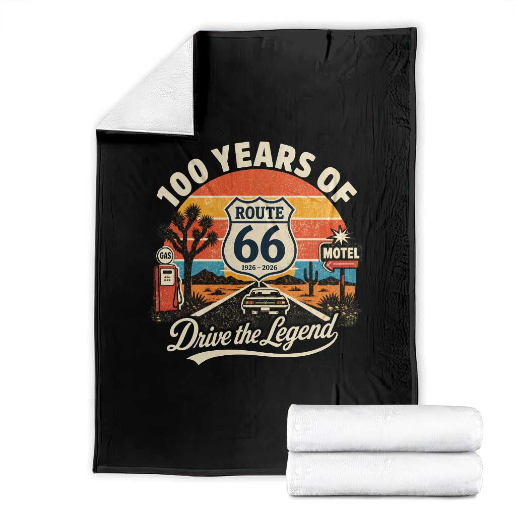 Vintage Route Highway 66 100th Anniversary 2026 Americana Road Trip Souvenir Throw Blanket TS14 Black Print Your Wear
