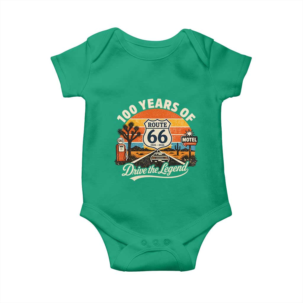 Vintage Highway 66 100th Anniversary 2026 Americana Road Trip Souvenir Baby Onesie TS14 Irish Green Print Your Wear