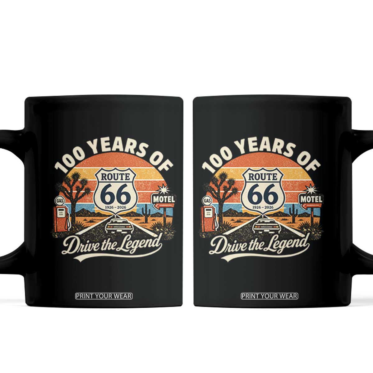 Vintage Highway 66 100th Anniversary 2026 Americana Road Trip Souvenir Coffee Mug TS14 Black Print Your Wear
