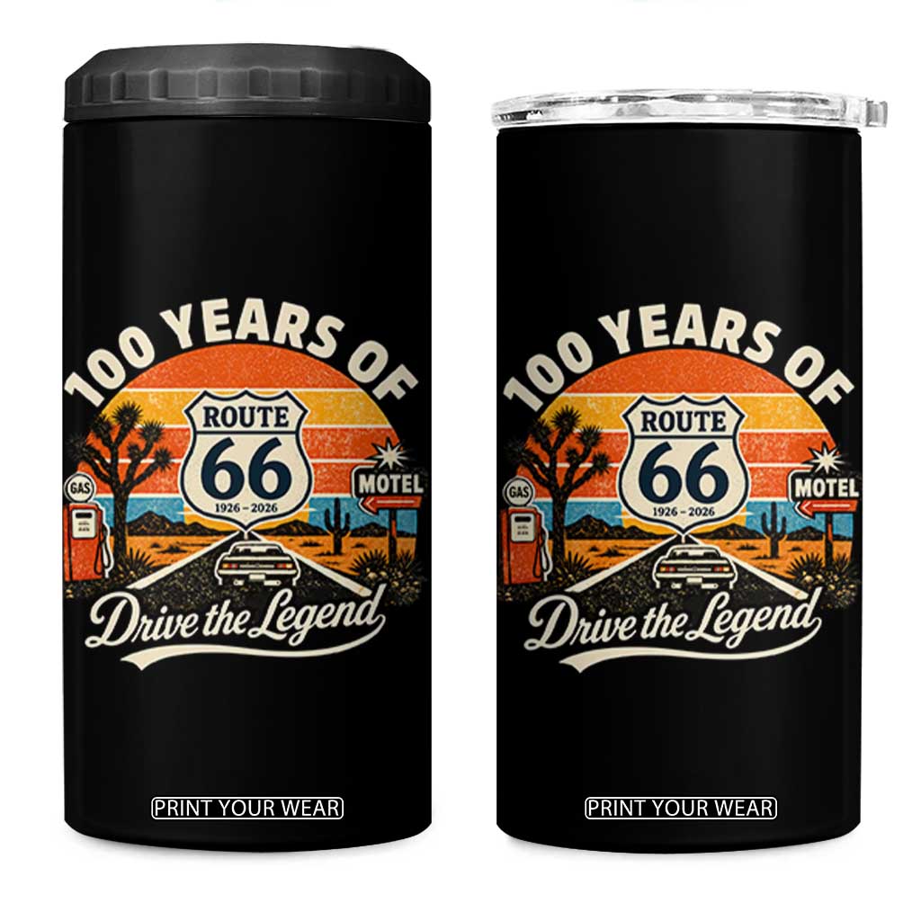 Vintage Highway 66 100th Anniversary 2026 Americana Road Trip Souvenir 4 in 1 Can Cooler Tumbler TS14 One Size: 16 oz Black Print Your Wear