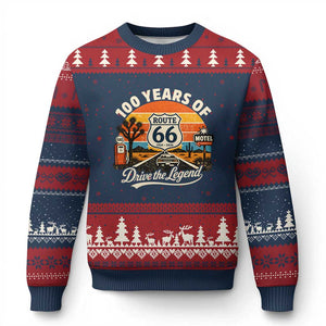 Vintage Highway 66 100th Anniversary 2026 Americana Road Trip Souvenir Ugly Christmas Sweater TS14 Navy Red Print Your Wear