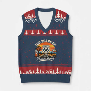 Vintage Highway 66 100th Anniversary 2026 Americana Road Trip Souvenir V-Neck Knit Sweater Vest TS14 Navy Red Print Your Wear
