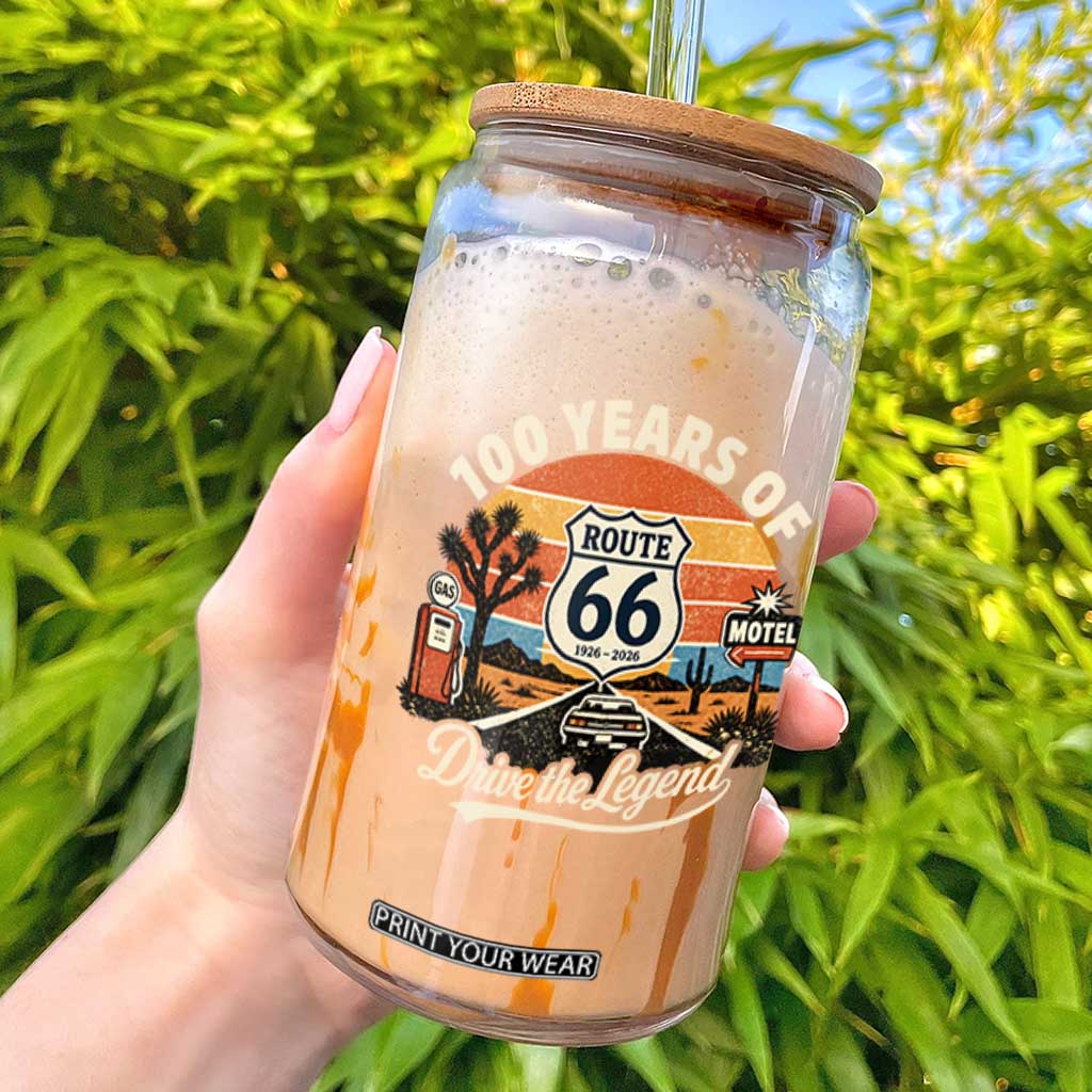 Vintage Route Highway 66 100th Anniversary 2026 Americana Road Trip Souvenir Glass Can TS14 Black Print Your Wear