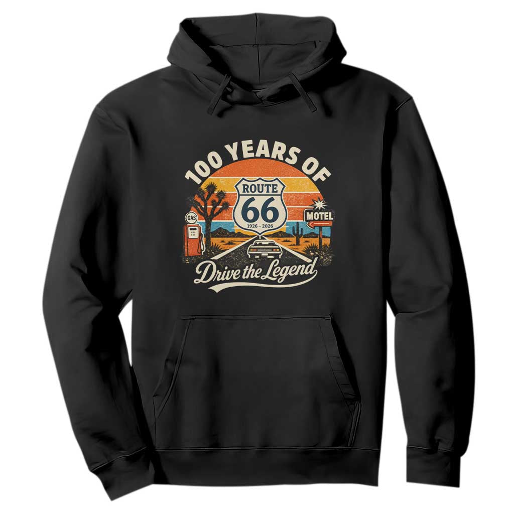 Vintage Route Highway 66 100th Anniversary 2026 Americana Road Trip Souvenir Hoodie TS14 Black Print Your Wear