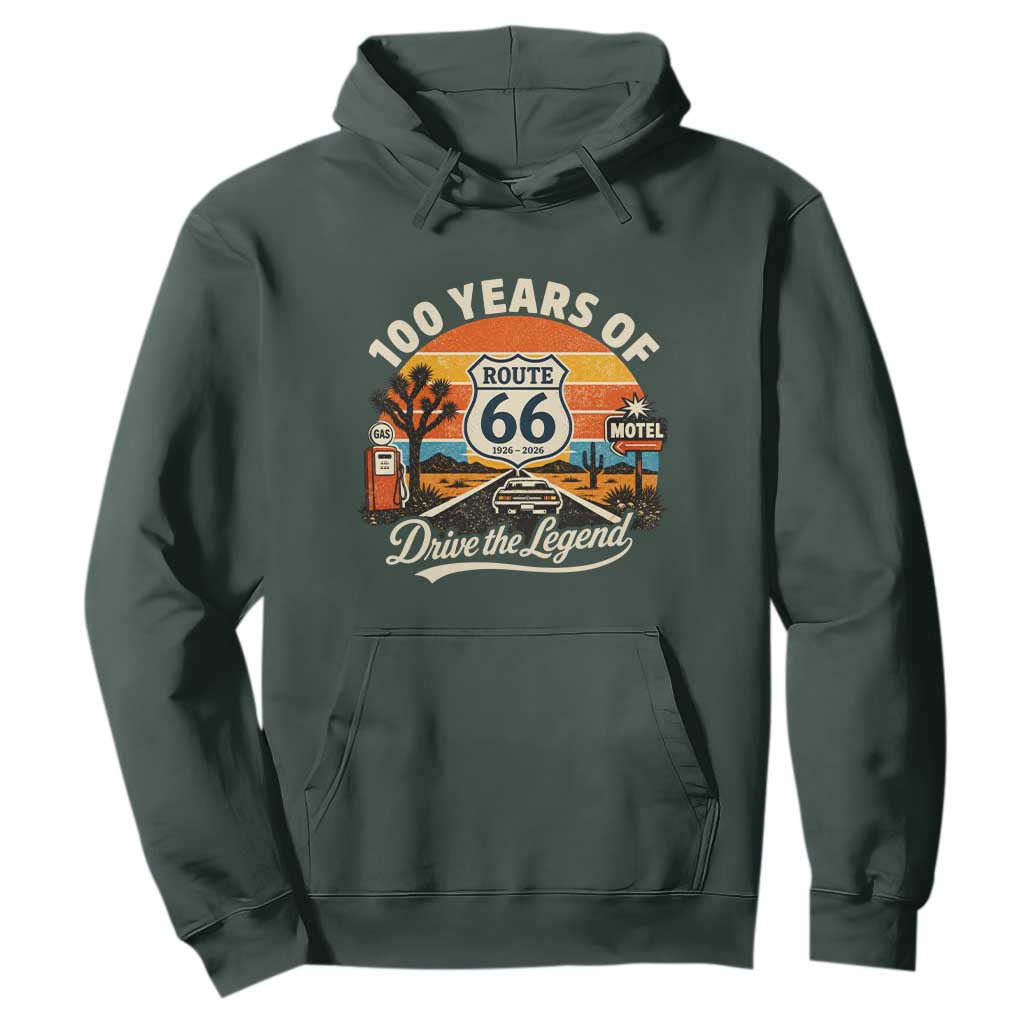 Vintage Highway 66 100th Anniversary 2026 Americana Road Trip Souvenir Hoodie TS14 Dark Forest Green Print Your Wear