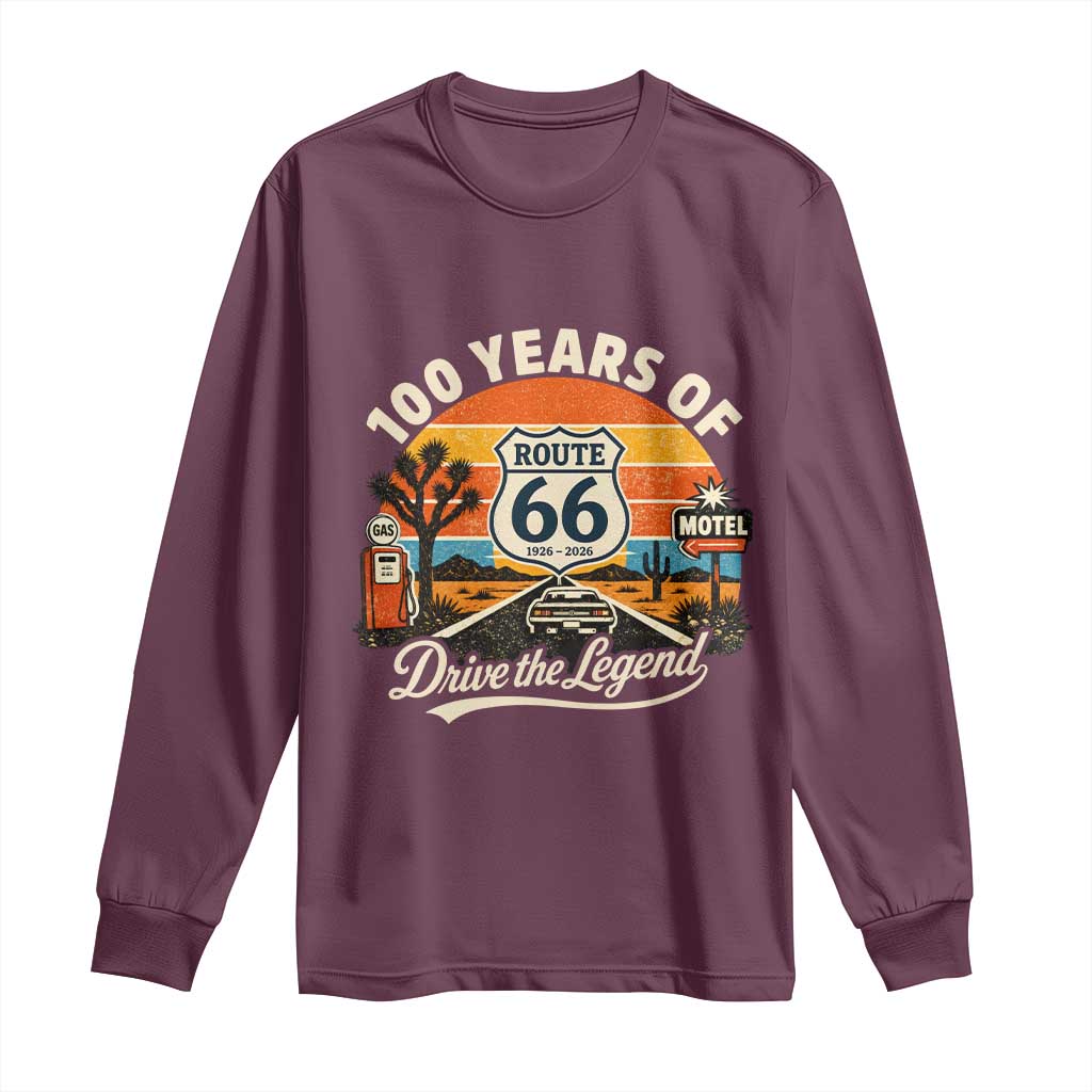 Vintage Highway 66 100th Anniversary 2026 Americana Road Trip Souvenir Long Sleeve Shirt TS14 Maroon Print Your Wear