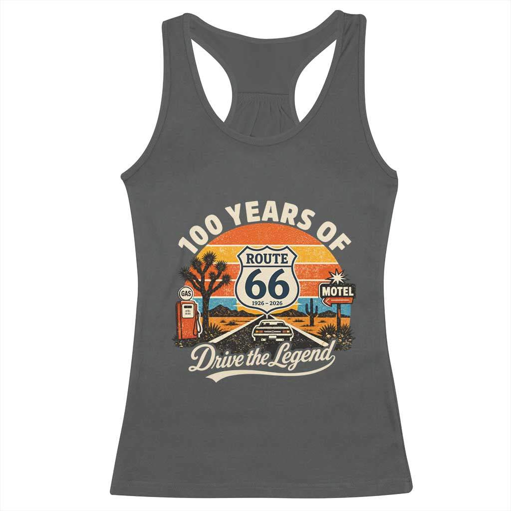Vintage Highway 66 100th Anniversary 2026 Americana Road Trip Souvenir Racerback Tank Top TS14 Dark Heather Print Your Wear