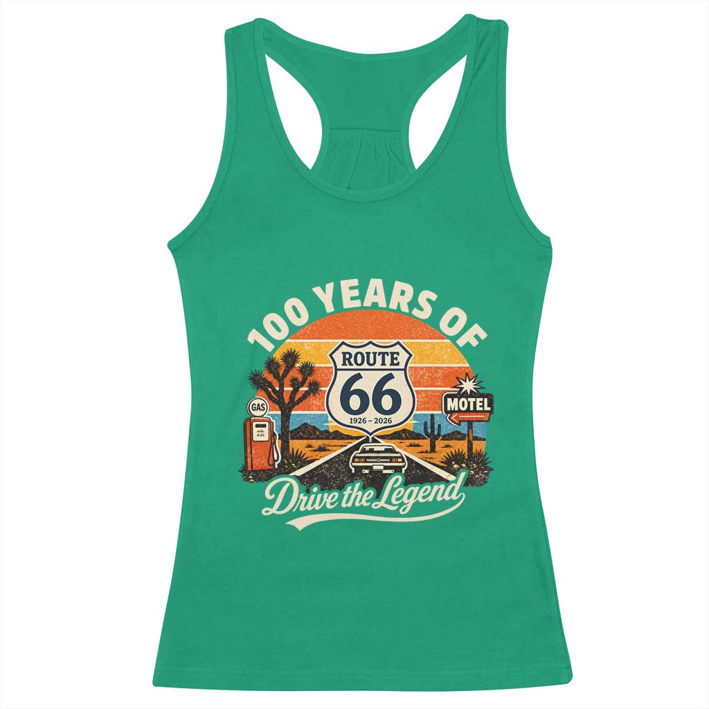 Vintage Highway 66 100th Anniversary 2026 Americana Road Trip Souvenir Racerback Tank Top TS14 Irish Green Print Your Wear