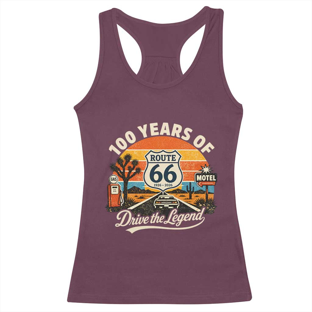 Vintage Highway 66 100th Anniversary 2026 Americana Road Trip Souvenir Racerback Tank Top TS14 Maroon Print Your Wear