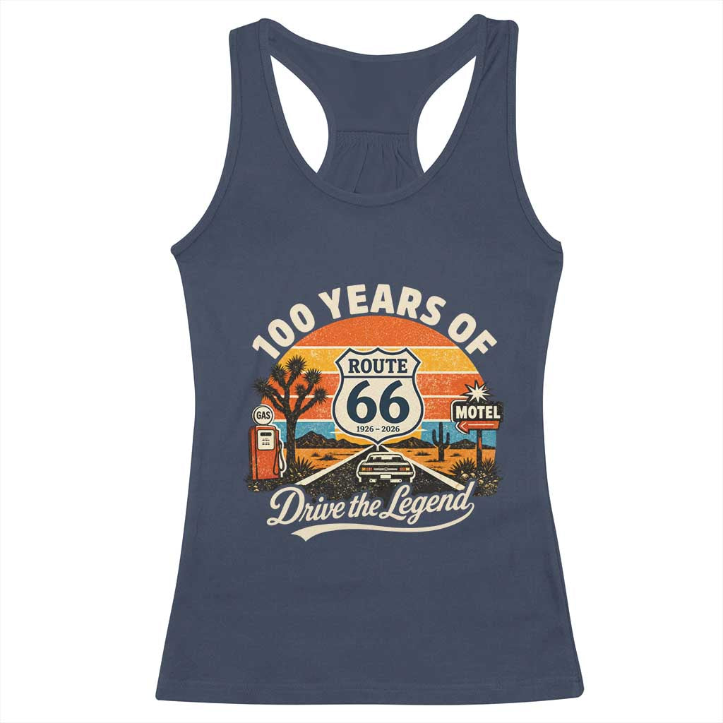 Vintage Highway 66 100th Anniversary 2026 Americana Road Trip Souvenir Racerback Tank Top TS14 Navy Print Your Wear