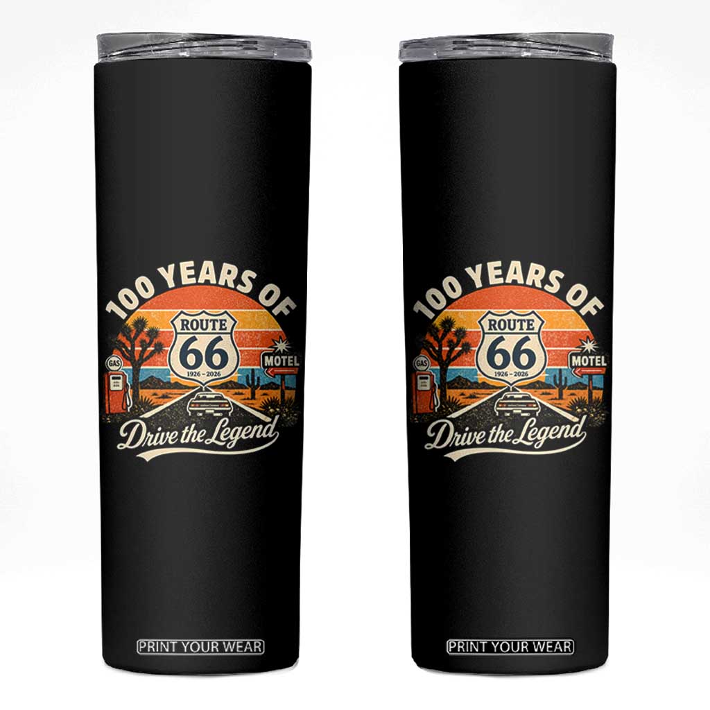 Vintage Route Highway 66 100th Anniversary 2026 Americana Road Trip Souvenir Skinny Tumbler TS14 Black Print Your Wear