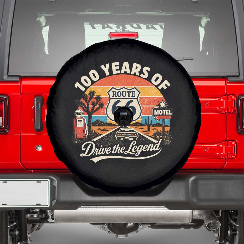 Vintage Highway 66 100th Anniversary 2026 Americana Road Trip Souvenir Spare Tire Cover TS14 Black Print Your Wear