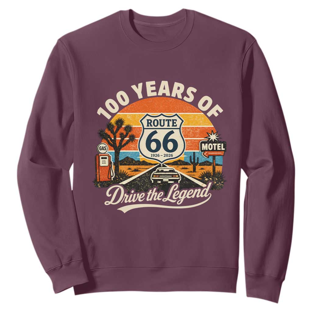 Vintage Highway 66 100th Anniversary 2026 Americana Road Trip Souvenir Sweatshirt TS14 Maroon Print Your Wear