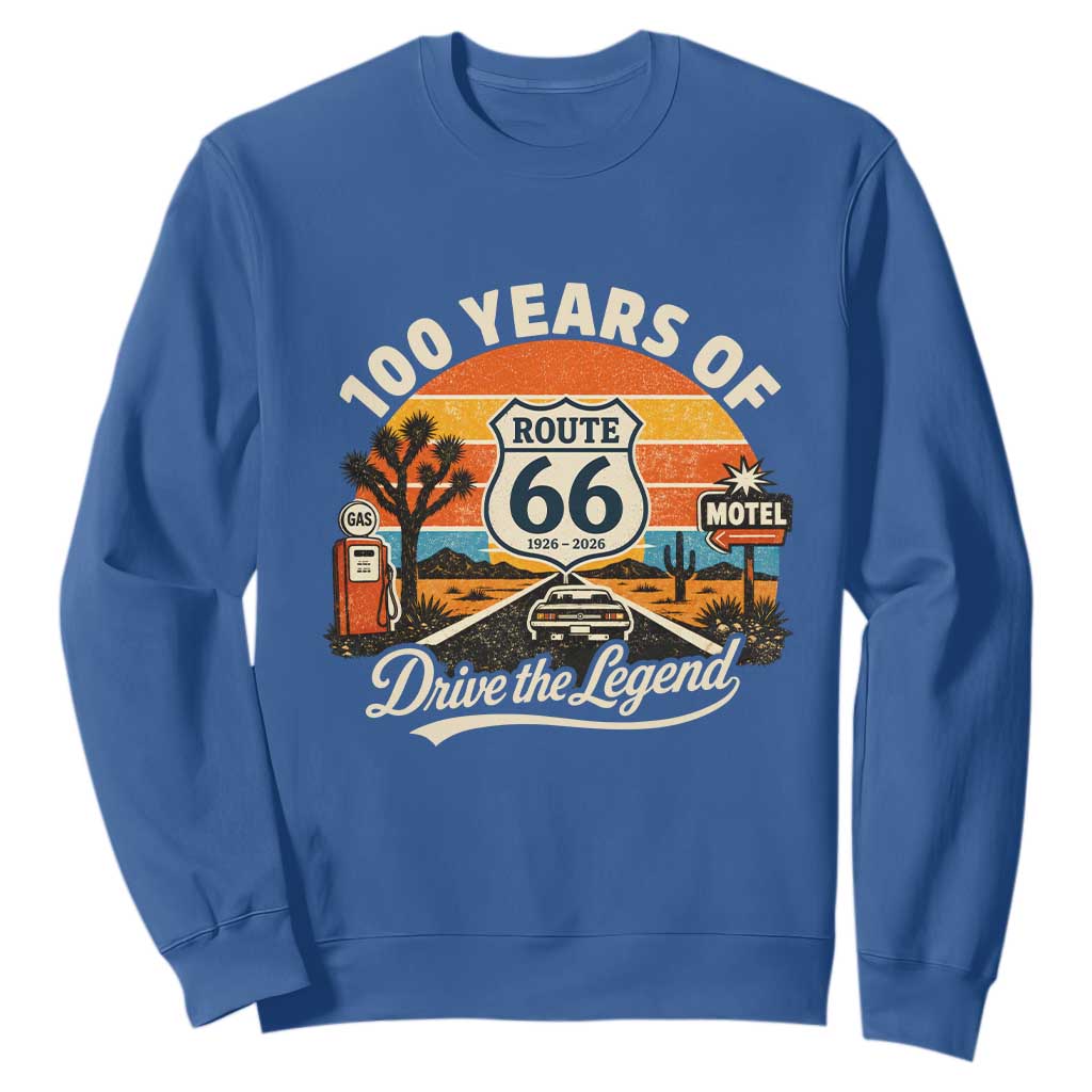 Vintage Highway 66 100th Anniversary 2026 Americana Road Trip Souvenir Sweatshirt TS14 Royal Blue Print Your Wear