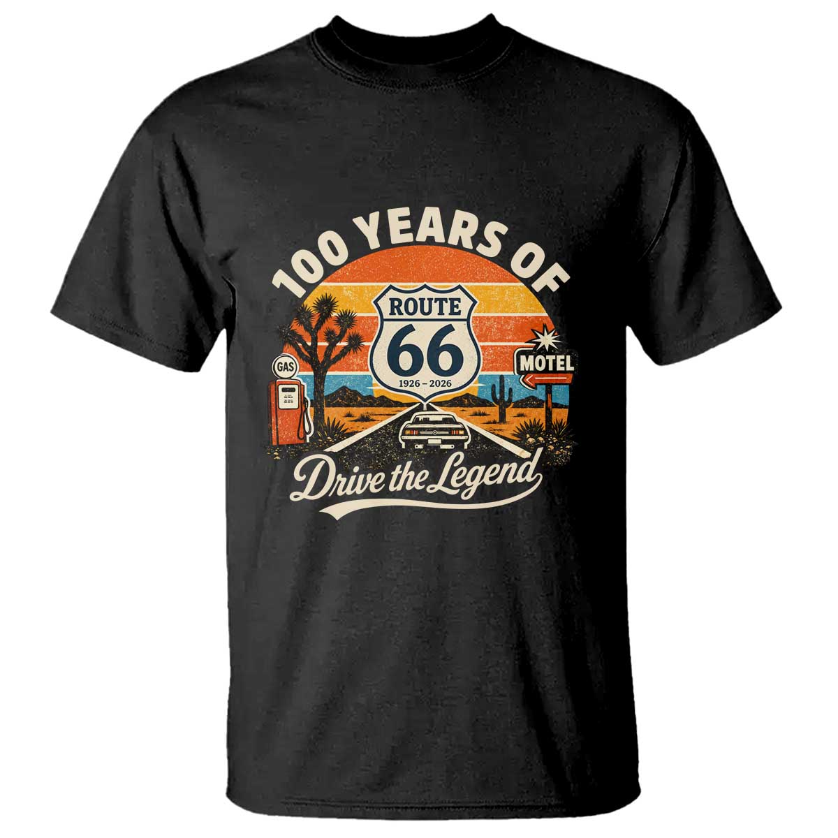 Vintage Highway 66 100th Anniversary 2026 Americana Road Trip Souvenir T Shirt TS14 Black Print Your Wear