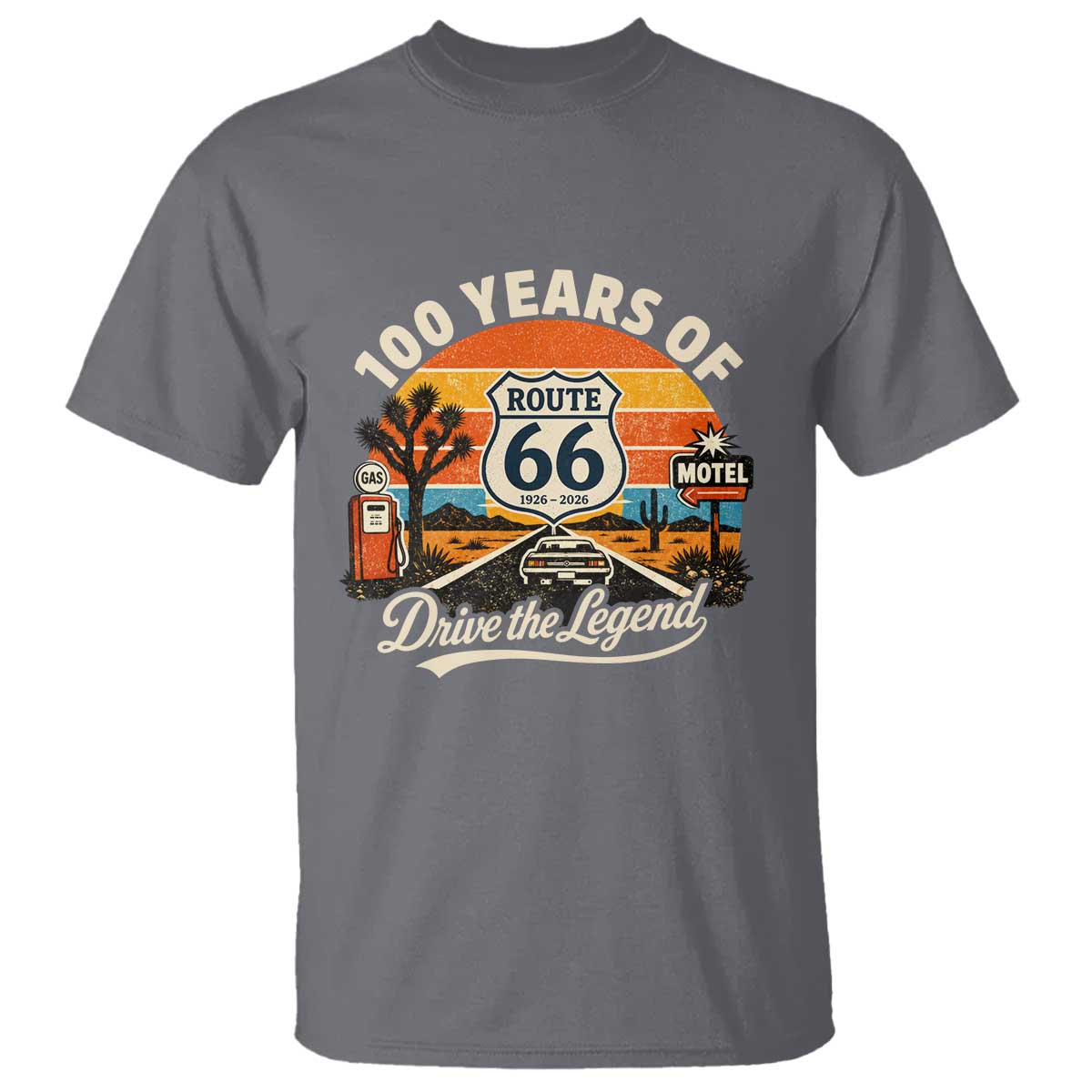 Vintage Highway 66 100th Anniversary 2026 Americana Road Trip Souvenir T Shirt TS14 Charcoal Print Your Wear