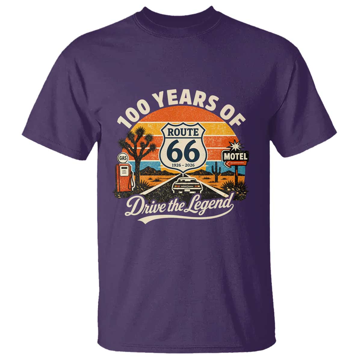 Vintage Highway 66 100th Anniversary 2026 Americana Road Trip Souvenir T Shirt TS14 Purple Print Your Wear